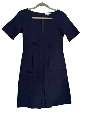 Rebecca Taylor Navy Short-Sleeve V-Neck Mini Dress